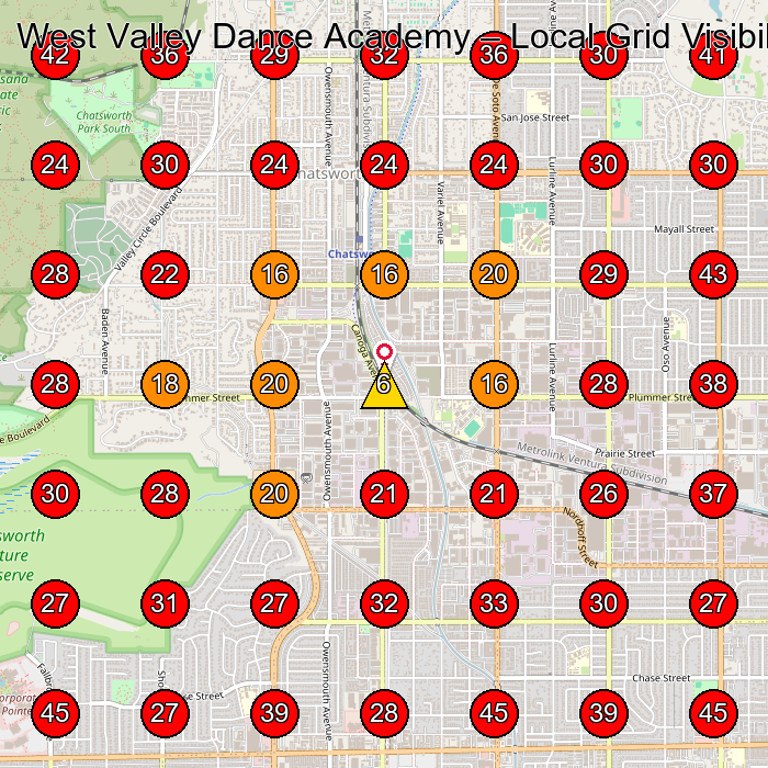 West Valley Dance Academy GeoGrid visibility map for Dance School in Chatsworth